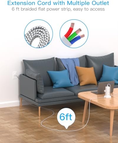 High-Performance Surge Protector Power Strip Tower with 12 Outlets and 4 USB Ports (2 USB-C) – Versatile Desktop Charging Station for Home Office and College Dorms, 6 Ft Flat Plug Extension Cord, Space-Saving Design for Enhanced Device Connectivity and Safety