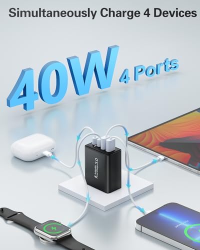 40 W Dual PD Fast Charging 4-Port USB C Charger Block Duo – Universal Compatibility for i Phone 16-11 Pro Max & Samsung Devices – Efficient Multi-Device Power Adapter for Home, Office, and Travel Use