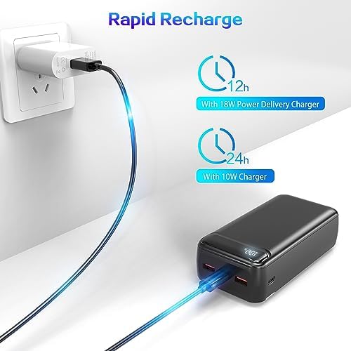 Ultimate 50,000 m Ah Portable Power Bank – High-Speed 22.5 W Fast Charging External Battery Pack with Triple Outputs & Dual Inputs, Ideal for i Phone, Samsung, i Pad, and More – Emergency Flashlight Included for On-the-Go Convenience and Reliability