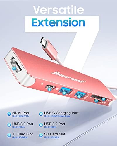 Unlock Seamless Connectivity with the Hiearcool 7-in-1 USB C Hub Adapter – High-Speed USB 3.0, 4 K HDMI Output, and 100 W Power Delivery for Mac Book Pro and Type C Devices – Your Ultimate Multi-Port Solution for Enhanced Productivity and Effortless Data Transfer
