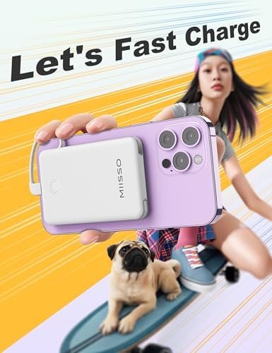 Ultra Slim 6000 m Ah Power Bank with Built-In USB C Cords – Card-Sized Portable Charger for Effortless On-the-Go Charging, Triple Output for i Phone, Samsung, Google Devices – Stylish and Compact Battery Pack for Enhanced Efficiency and Versatility