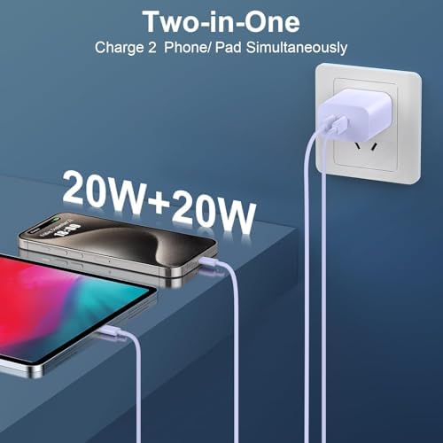 Experience Rapid Charging with the 40 W Dual Port USB-C Wall Charger for i Phone 16 Series – Includes 6 FT USB-C to C Cable for Ultimate Flexibility – Charge Two Devices at Once with Cutting-Edge Safety Features – Ideal for Home, Office, and Travel – Fully Compatible with i Phone 16, 15, 15 Plus, 15 Pro, and 15 Pro Max – Optimize Your Power Needs with Superior Efficiency and Convenience!