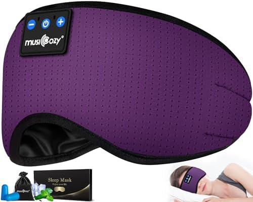 Transform Your Sleep Experience with the MUSICOZY Bluetooth Sleep Mask – Premium Wireless Eye Cover Featuring Built-In Earbuds for Ultimate Comfort, Perfect for Side Sleepers, Office Relaxation, and Travel – Advanced Bluetooth 5.4 Connectivity for Effortless Pairing and High-Quality Sound, Ideal Tech Gift for Anyone Seeking Restful Slumber.