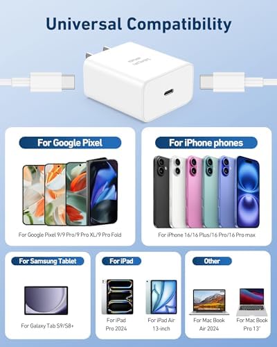 Rapid Charge 45 W USB-C Power Adapter with 10-Foot Cable for Google Pixel & Android – Ultimate Power Delivery for Safe, Swift Charging – Compatible with Pixel 9/9 Pro XL/Fold/8/8 a/8 Pro/7/7 a/7 Pro/6/5/4 XL & More – Durable Design for Hassle-Free Mobility – Say Goodbye to Low Battery Anxiety!