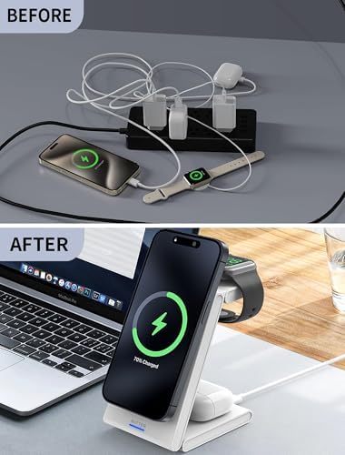Ultimate 3-in-1 Magnetic Wireless Charging Station – Fast Travel Charger for i Phone 16/15/14/13/12, Apple Watch & Air Pods with 20 W PD Adapter – Compact, Foldable Design for Seamless Multi-Device Charging on the Go