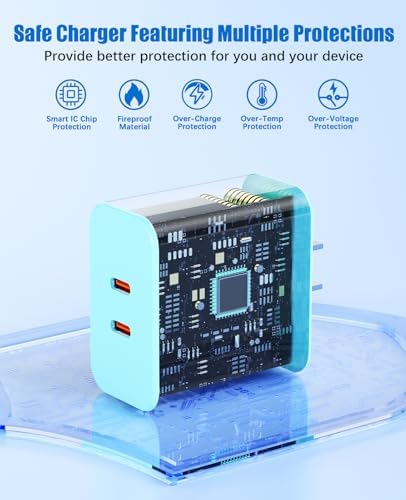 Ultra-Fast 40 W Dual-Port USB-C Charger with 4 Premium 6 FT Cables | Perfect for i Phone 16/15 Pro Max, i Pad Pro & Samsung S24 | Compact, Travel-Ready Design for Effortless Charging | Experience Rapid Power Delivery & Versatile Compatibility for All Devices