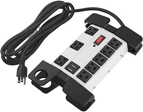 Industrial Heavy Duty Power Strip with 8 Outlets & USB Ports – 2700 Joules Surge Protector for Workshop & Garage – 15 Amp Metal Power Strip with 6 FT Extension Cord for Enhanced Device Compatibility & Fast Charging