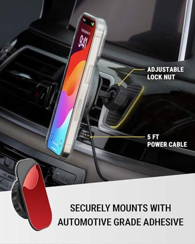 Scosche MPQMD-SP Magic Mount Charge Pro: Advanced 15 W Qi2 Fast Wireless Charging Mag Safe Car Mount for i Phone 16/15/14/13/12 Pro Max Plus – Sleek Dashboard Magnetic Holder for Effortless Charging and Driving Efficiency