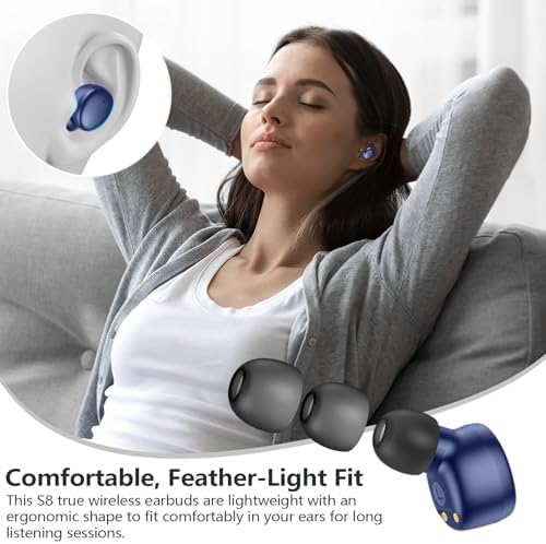 Ultra-Lightweight MOZOTER S8 Mini Wireless Earbuds – Bluetooth 5.3 Headphones with 60 Hours Playtime, Deep Bass Performance, Sweat-Resistant Design in Trendy Purple, Optimal Comfort for Sports & Daily Use
