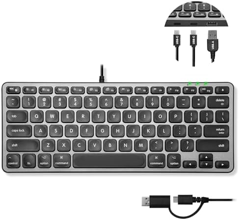 Elevate Your Workspace with the Macally Compact Keyboard for Mac – Sleek 78-Key Wired Design with USB Hub (3 Ports) for Ultimate Versatility – Perfect Apple-Compatible Accessory in Stylish Silver Finish for Enhanced Productivity and Seamless Connectivity