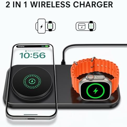 Revolutionary 2-in-1 Magnetic Wireless Charging Station for Apple Devices – Foldable and Portable Magsafe-Compatible Charger for i Phone 16/15/14/13/12 Series, Apple Watch Ultra/SE/10/9/8/7, and Air Pods – Enhanced Magnetic Alignment for Rapid Charging and Multi-Device Convenience – Ultimate Travel Companion for Tangle-Free Charging Solutions – Intelligent Safety Features for Over-Temperature and Battery Protection – Compact Design Perfect for Pocket or Backpack – Experience Seamless Charging with 360° Rotatable Stand – Includes USB-C Cable and User Manual for Effortless Setup – Elevate Your Charging Experience with Vnbbt’s Superior Technology and Customer Support.