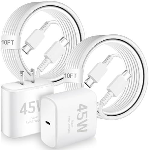 Samsung 45 W Super Fast USB-C Charger Duo with 10 FT Cable – Ultimate Power Solution for Galaxy Devices, Rapid Dual Device Charging with Enhanced Safety Features, Ideal for Home and Office Use