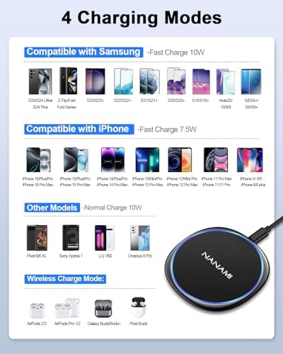 NANAMI Dual Pack Fast Wireless Charger – Qi Certified 10 W Charging Pad for i Phone 15/14/13/12/SE 2020/11 Pro & Samsung Galaxy S25/S24/S23/S22/S21/S20/Note 20 – Effortless Device Compatibility & Enhanced Speed for Air Pods Pro/3/2 – Sleek, Portable Design with Non-Slip Surface for Uninterrupted Charging