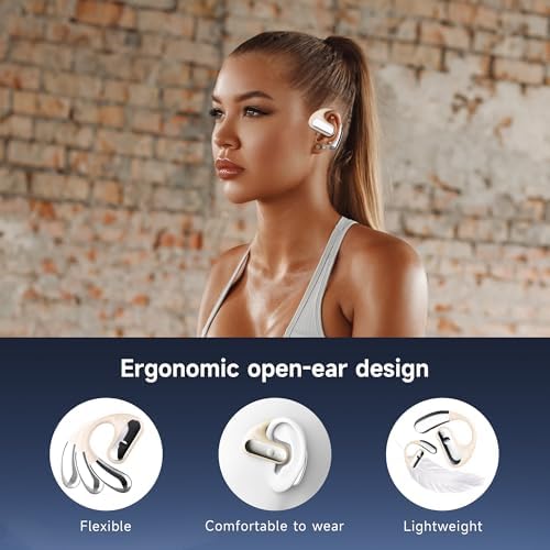 Ultra-Lightweight Open Ear Bluetooth 5.4 Sports Earbuds – 50-Hour Battery Life, Waterproof Design, and Secure Over-Ear Hooks for Maximum Comfort During Workouts – Ideal for Running and Daily Fitness Activities – Crystal-Clear Calls with Built-in Microphone and LED Display Charging Case – Enjoy Exceptional Sound Quality While Staying Aware of Your Surroundings – The Perfect Companion for Your Active Lifestyle and Everyday Adventures!