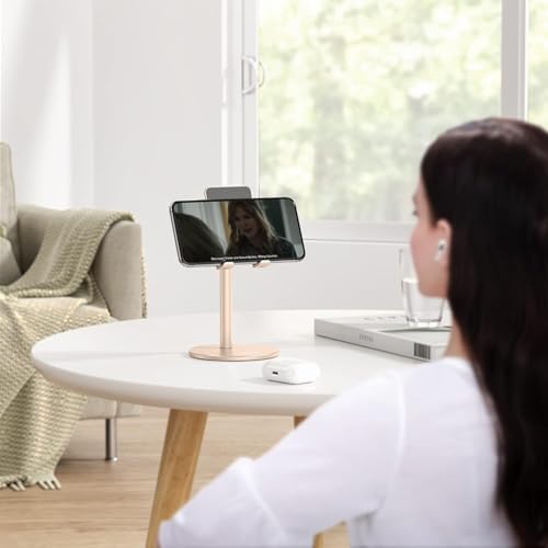 Cell Phone Stand, OMOTON Angle Height Adjustable Phone Holder, Aluminum Desktop Phone Holder Dock Stand for Desk, Compatible with iPhone 13/Mini/Pro/Max, All Smartphones and Tablets(4-11”),Black – Enhanced Compatibility and Speed