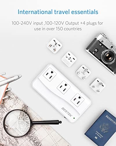 Global Voltage Converter and Travel Adapter – BESTEK 220 V to 110 V Power Transformer with Dual AC Outlets & 3 USB Ports (2 USB-C) – Essential for International Travel, Rapid Charging for Hair Tools & Electronics – Compact Design for Worldwide Compatibility