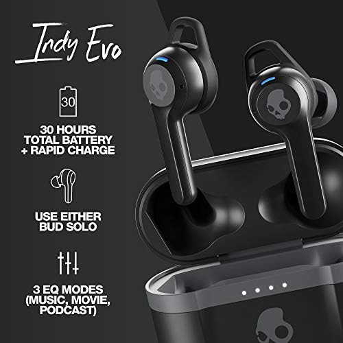 Skullcandy Indy Evo Wireless Earbuds – 30-Hour Battery Life, IP55 Sweat Resistant, Universal Compatibility for i Phone & Android – Touch Control Bluetooth Headphones in Grey for All-Day Comfort and Premium Sound Experience
