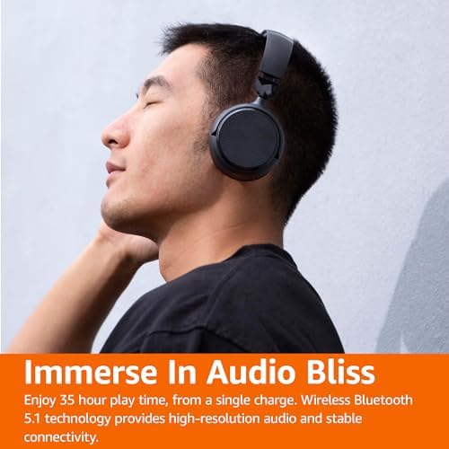 Elevate Your Audio Experience with Amazon Basics Bluetooth Headphones – 35-Hour Battery Life, Collapsible On-Ear Design for Effortless Travel, and Integrated Microphone for Seamless Hands-Free Calling – Exceptional Comfort and Premium Sound Quality for Every Music Enthusiast and Professional