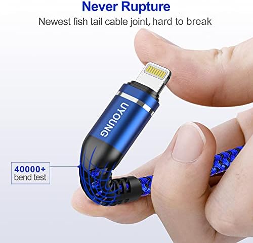 Heavy-Duty UYOUNG i Phone Charger Cable 3 Pack – 6 FT MFi Certified Nylon Braided USB to Lightning Fast Charging Cords for i Phone 14/13/12/11/SE/X/XS/XR/8/7/6/6 S & i Pad – Durable, Tangle-Free Charging Solution in Vibrant Red for Ultimate Convenience and Performance