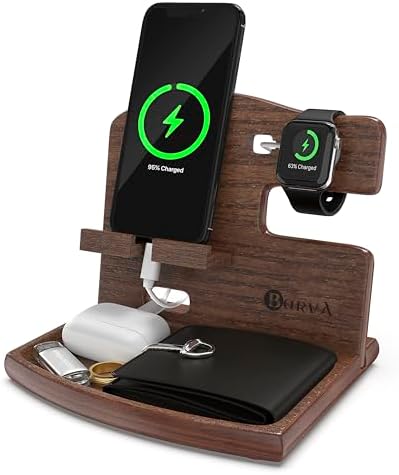 BarvA Wood Docking Station | Phone Stand & Desk Organizer | Night Stand Charging Station & Phone Holder | Portable Nightstand Organizer for Men’s Accessories | Ideal Gifts for Men – Enhanced Compatibility and Speed
