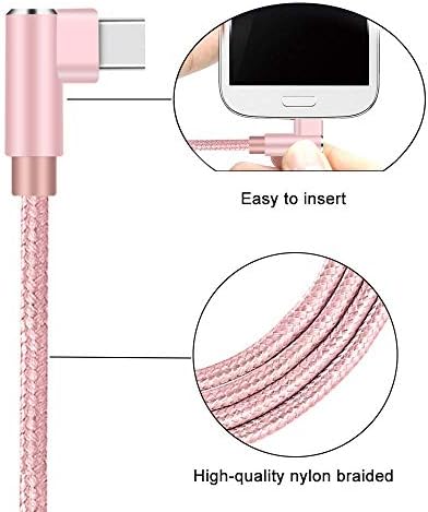 90-Degree Right Angle USB C Cable – Braided Type C Cord for Fast Charging & Data Transfer – Compatible with Galaxy S10, S20, Note10, LG Stylo 4, Moto Z2 & More – Versatile 3 FT, 6 FT, 10 FT Lengths – Durable & Tangle-Free Solution for Gaming & Streaming – Enhance Port Longevity & Convenience