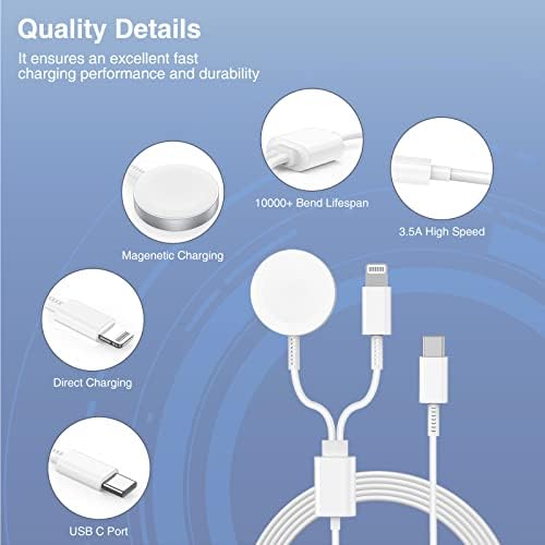 Ultimate 3-in-1 Fast Charging Cable for Apple Devices – 20 W USB-C Charger with 6 FT Length for Seamless Compatibility with Apple Watch Ultra2/SE/10/9/8/7/6/5/4/3 & i Phone 15/16 Pro Max/14/13/12/11 – Elegant White Design for Effortless Organization and Rapid Charging Efficiency