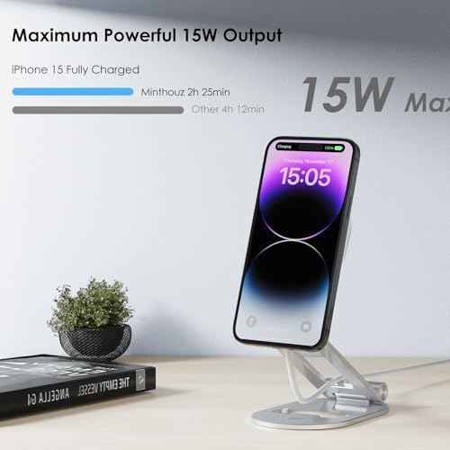 Revolutionary Qi2 Wireless Magnetic Charging Stand – Minthouz 15 W Fast Charger for i Phone 12-16 Series & Qi-Compatible Devices – Compact, Foldable Design with Enhanced Safety Features and Ergonomic Viewing Angle for Effortless Charging at Home or On-the-Go