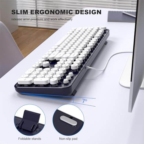 Retro-Inspired Full Size Typewriter Keyboard with Number Pad – Wired USB Keyboards for Windows 7, 8, 10, 11 | Enhance Your Typing Experience with Classic Charm and Modern Efficiency | Perfect for Home and Office Use