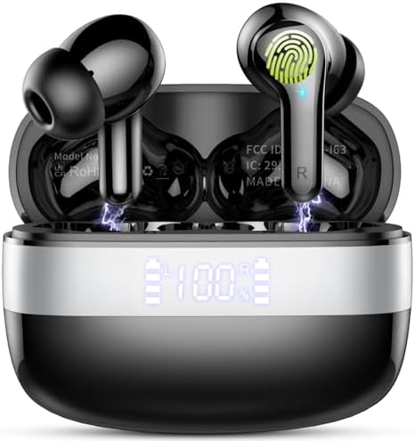 Advanced Bluetooth 5.3 Wireless Earbuds with 48-Hour Battery Life and Superior Hi-Fi Sound – IPX7 Waterproof Design with 4 ENC Microphones for Unmatched Call Clarity – LED Power Indicator and Universal Compatibility for i OS and Android – Ideal for Fitness Enthusiasts and Music Aficionados