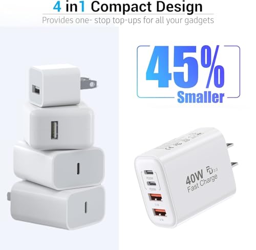 Ultimate 10 FT i Phone 16 & 15 Pro Charger Set – Dual Pack 40 W USB C Fast Charging Cables with 4-Port PD & AC Wall Adapter for Enhanced Compatibility and Convenience – Ideal for Home and Office Use