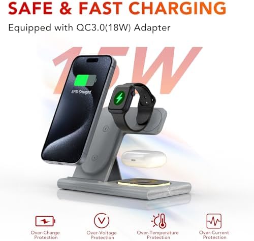 Ultra-Convenient 3-in-1 Foldable Wireless Charging Dock for Apple Devices – Rapid Power-Up Station for i Phone 16/15/14/13/12/11/X/XS, Apple Watch Series 10/9/8/7/Ultra2/Ultra/SE, and Air Pods Pro/2/3/4 – Lightweight Travel Charger with Integrated LED Light for Enhanced Portability and Efficiency