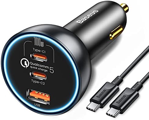 160 W Baseus USB-C Car Charger – Triple-Port Fast Charging Adapter with QC5.0, PD3.0 & PPS for i Phone 15/14/13 Pro, Samsung S22, i Pad & Mac Book Pro – Ultimate Compatibility & Efficiency for Road Trips and Daily Commutes