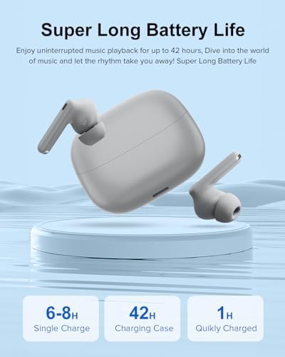 Sleek Rose Gold Wireless Earbuds with Bluetooth 5.3 | 42-Hour Long Battery Life & IPX7 Waterproof Design | Premium Noise Cancelling Earphones for Exceptional Audio | Intelligent LED Display for Seamless Connectivity on i OS & Android
