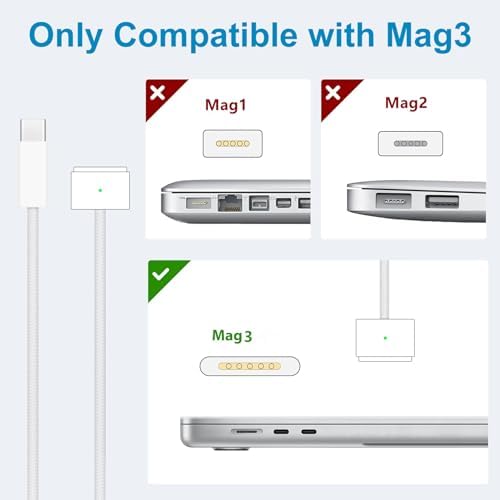 70 W USB-C Mag Safe 3 Fast Charger for Mac Book Air & Pro: Superior Battery Longevity, Overheat Protection, and 6.6 ft Braided Cable for M1-M4 Models | Quick Charge to 50% in 30 Minutes | Premium Durability with 12-Month Warranty Included