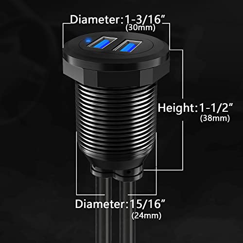 BATIGE Type C USB 3.0 Flush Mount Extension Cable – 3 ft Alloy Shell Car, Truck & Motorcycle Dashboard USB Port with LED Indicator for Enhanced Durability and Seamless Connectivity