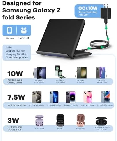 Fast Wireless Charging Pad for Samsung Galaxy Z-Fold Series – 15 W 2-in-1 Charger with PD Adapter for Galaxy Z Fold 6/5/4/3, S24/S23/S22, Note20 Ultra, and Galaxy Buds2 Pro/2/Live – Sleek White Design for Enhanced Compatibility and Efficiency – Perfect for Busy Lifestyles