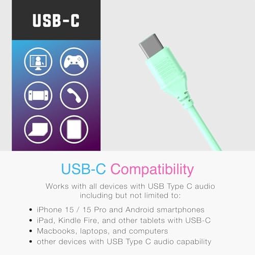 Kid-Friendly USB Type C Headphones with LED Lights – Safe Volume Limiter (85 d B/94 d B) for School Use, Foldable On-Ear Design for Comfort and Portability, Integrated Microphone for Learning and Gaming Fun – Perfect for i Pad and More