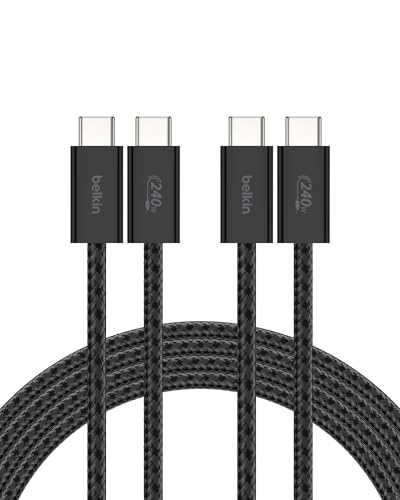 Belkin USB C to USB C Cable 2-Pack – 6.6 ft High-Speed Charging Solution for i Phone 16, Galaxy S25, Mac Book, and More – Durable Braided Design with 240 W Power Delivery for Ultimate Performance – Flexible and Stylish Charging Cords for Home, Office, and Travel