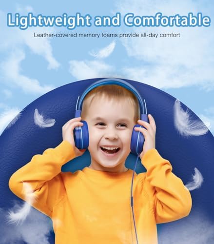 Vibrant Blue Kids Bluetooth Headphones with LED Lights – Safe Volume Limiter (85/94 d B) for Ear Protection – Fast USB Type C Charging – Comfortable On-Ear Design for School & Travel – Integrated Microphone for Clear Online Communication – Perfect for Boys & Girls