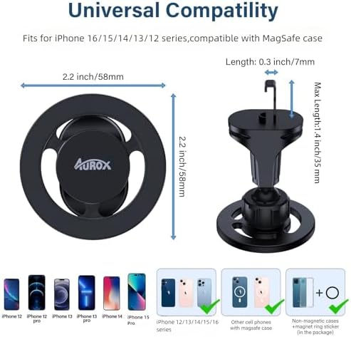 AUROX Mag Safe Car Mount for i Phone 15/14/13/12 Series – Advanced Suction Cup with Enhanced Magnet Strength, 360° Rotational Flexibility & 210° Tilt Functionality, Effortless Setup for Universal Compatibility – Ultimate Driving Safety and Convenience