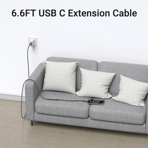 Innovative L-Shaped USB C Extension Cable (2 Pack, 6.6 Ft) – 240 W Power Delivery, 40 Gbps High-Speed Data Transfer, Durable Nylon Braided Design for i Phone 16, i Pad, Mac Book & Mag Safe – Optimal Flexibility for Tightly Spaced Connections