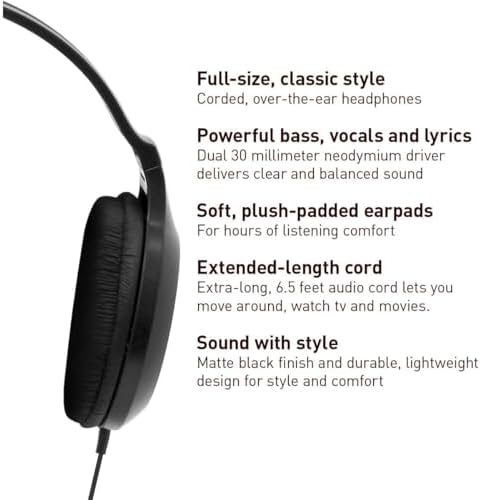 Panasonic RP-HT161-K Ultra-Lightweight Over-Ear Wired Headphones for Music Lovers – Experience Enhanced Bass and Crystal Clear Audio – Perfect for Long Listening Sessions with 3.5 mm Jack Compatibility for Smartphones and Laptops – Soft Ear Pads for Maximum Comfort and Noise Isolation – Ideal for Daily Use and Commutes