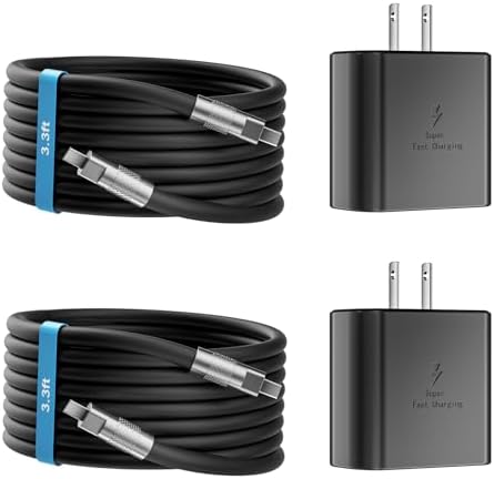 Dual Pack 45 W USB-C Charger Block with 3.3 FT Fast Charging Cables – Ultimate Universal Compatibility for i Phone 15/16 and Samsung Galaxy S24/S23/S22 Ultra/Note 20 – Rapid Power Delivery and Enhanced Portability for Home, Office, and Travel – Durable Charging Solution for All Devices