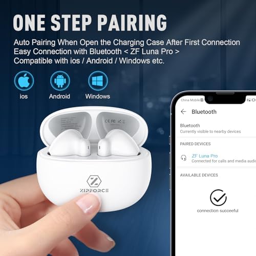 ZIPFORCE Bluetooth 5.3 True Wireless Earbuds with ENC Microphones – IPX6 Waterproof, Lightweight Design, 40-Hour Playtime, Touch Control Headphones for Seamless Audio Experience and Crystal-Clear Calls