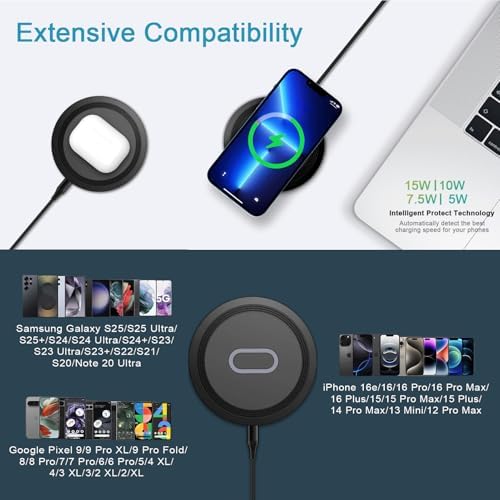 Revolutionary Fast Wireless Charger Pad for Google Pixel 9 Series – 15 W Ultra-Fast Charging Station for Pixel 9 Pro, 8, 7, 6, 5, and i Phone 16, 15, 14 & Samsung S25, S24 – Enhanced Compatibility with Intelligent Charging Technology, Sleep-Friendly LED Indicator & Case-Through Functionality for a Hassle-Free Experience