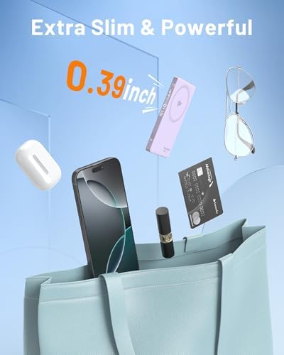 Ultra-Slim Mag Safe Battery Pack – 15 W Qi2 Certified Fast Wireless Charger for i Phone 12/13/14/15/16 – 5000 m Ah Portable Power Bank with PD20 W USB-C Cable – Perfect Travel Companion for On-the-Go Power Solutions