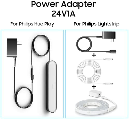 Superior 24 V Power Adapter for Philips Hue Play Gradient Lightstrip – Optimized Charger for 55″ to 75″ Smart TVs, Ensuring Maximum Compatibility and Enhanced Performance for Multi-Color LED Lighting Solutions