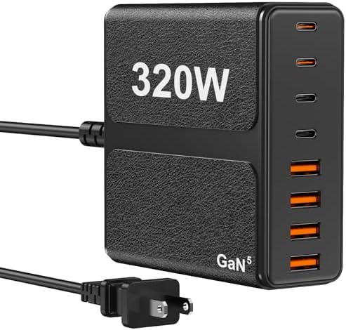 320 W USB-C Charging Hub – 8-Port Power Station with PD 65 W Fast Charging for Mac Book, Dell, i Pad, i Phone & Samsung – Compact Multi-Device Charger for Effortless On-the-Go Power Solutions
