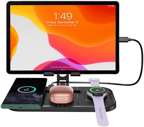 Revolutionary 4-in-1 Wireless Charging Station for Samsung Devices – High-Speed Dock for Galaxy S24 Ultra, S23 Ultra, Tablets, Watch 7 & Buds – Compact Foldable Aluminum Design for Efficient Travel & Multi-Device Charging – Essential On-the-Go Power Hub for Seamless Connectivity