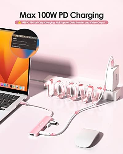 LENTION 4 K HDMI USB C Hub – Multiport Adapter with 3 USB-A Ports, USB-C Data Port, and 100 W PD Charging for Mac Book Pro/Air, i Phone 15 Pro/Pro Max, Surface, and Chromebook – Stylish Rose Gold Design for Seamless Connectivity and Enhanced Productivity